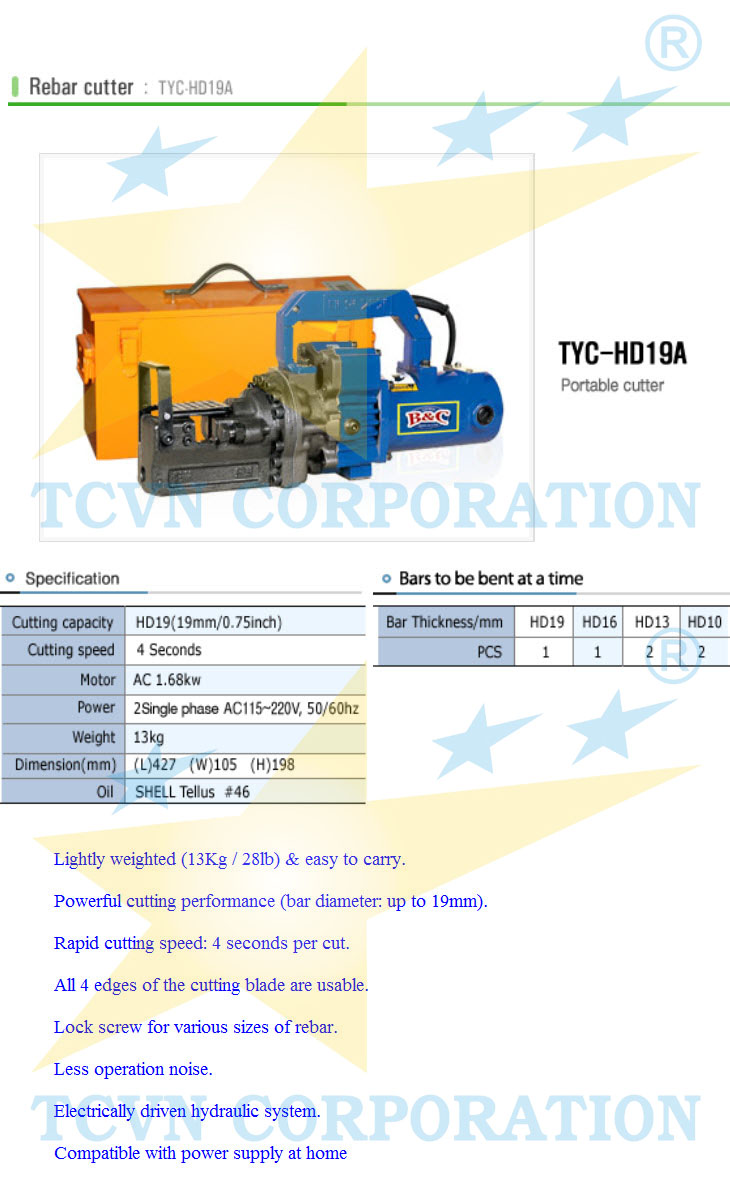 Sat Cutter máy cắt sắt (rebar cutter) taeyeon tyc hd19a | may cat sat rebar cutter ...